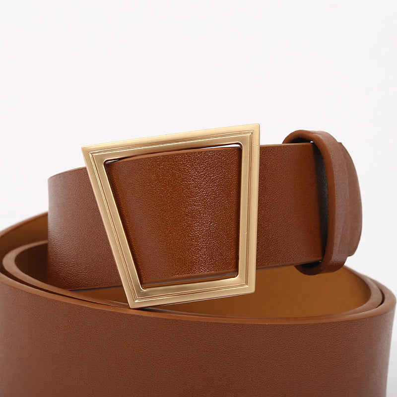 Stylish Geometric Metal Buckle Belt Solid PU Leather Waistband for Women
