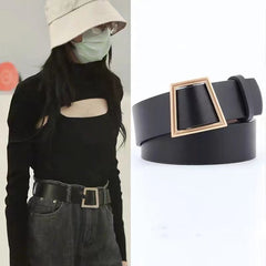 Stylish Geometric Metal Buckle Belt Solid PU Leather Waistband for Women