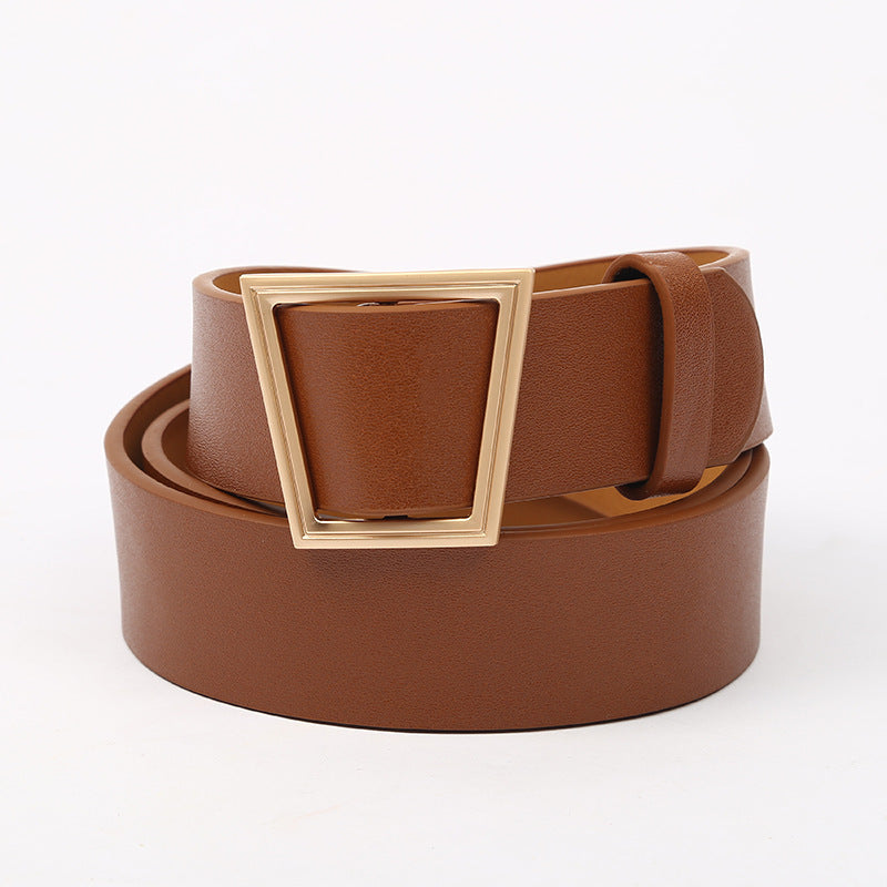 Stylish Geometric Metal Buckle Belt Solid PU Leather Waistband for Women