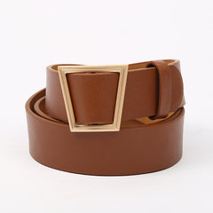 Stylish Geometric Metal Buckle Belt Solid PU Leather Waistband for Women
