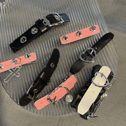 Metal Leather Hair Clip With Cross Pendant Side Clip Y2K Hair Accessories