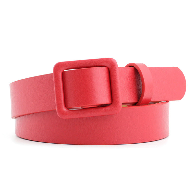 Non Porous Square Buckle Belt Solid Waistband Casual Jeans Pants Belt