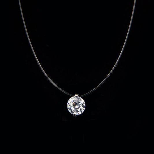 Silver Transparent Fishing Line Necklace with Zircon Mermaid Tear