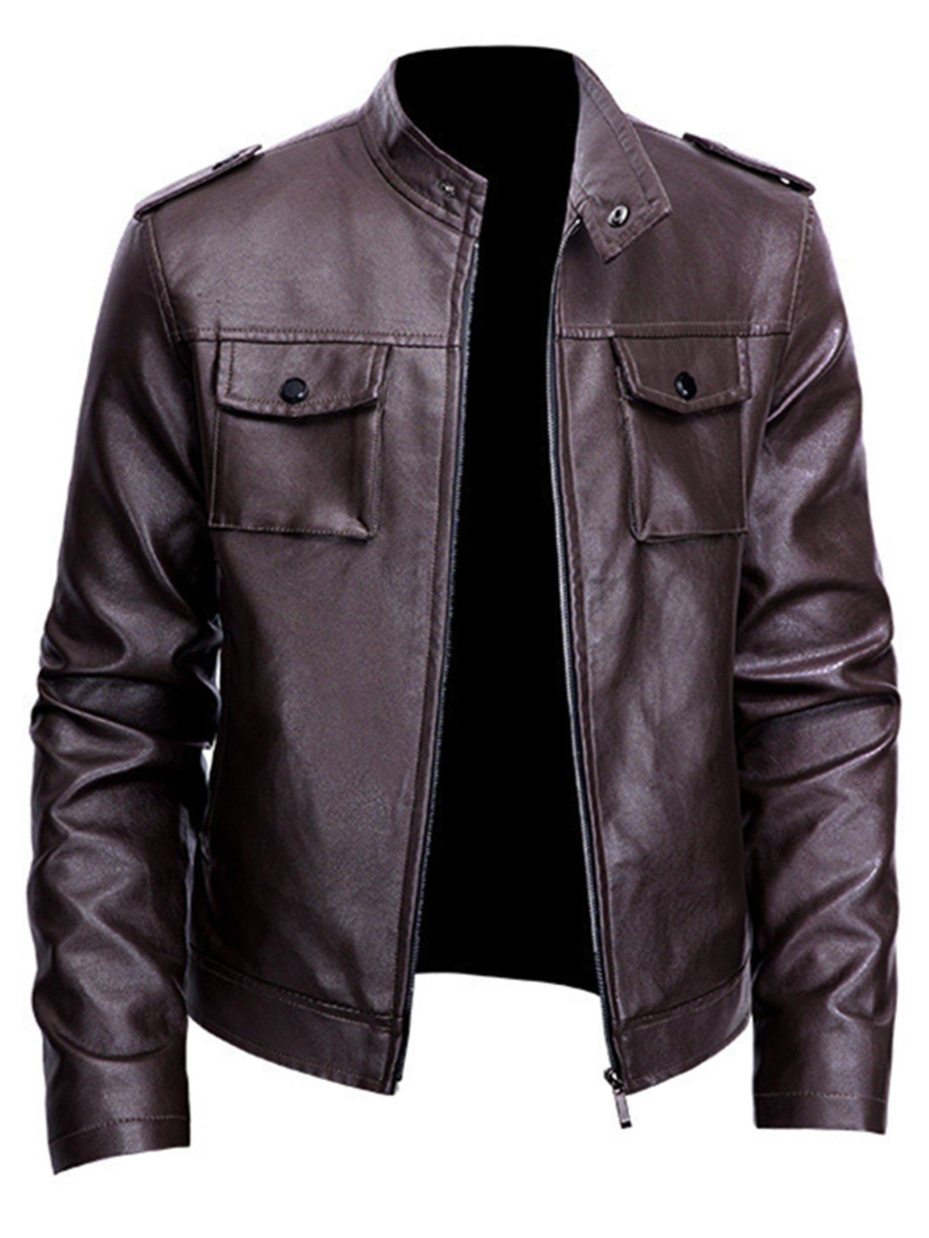 Men's PU Biker Jacket Zip Up Lapel Faux Leather Jacket
