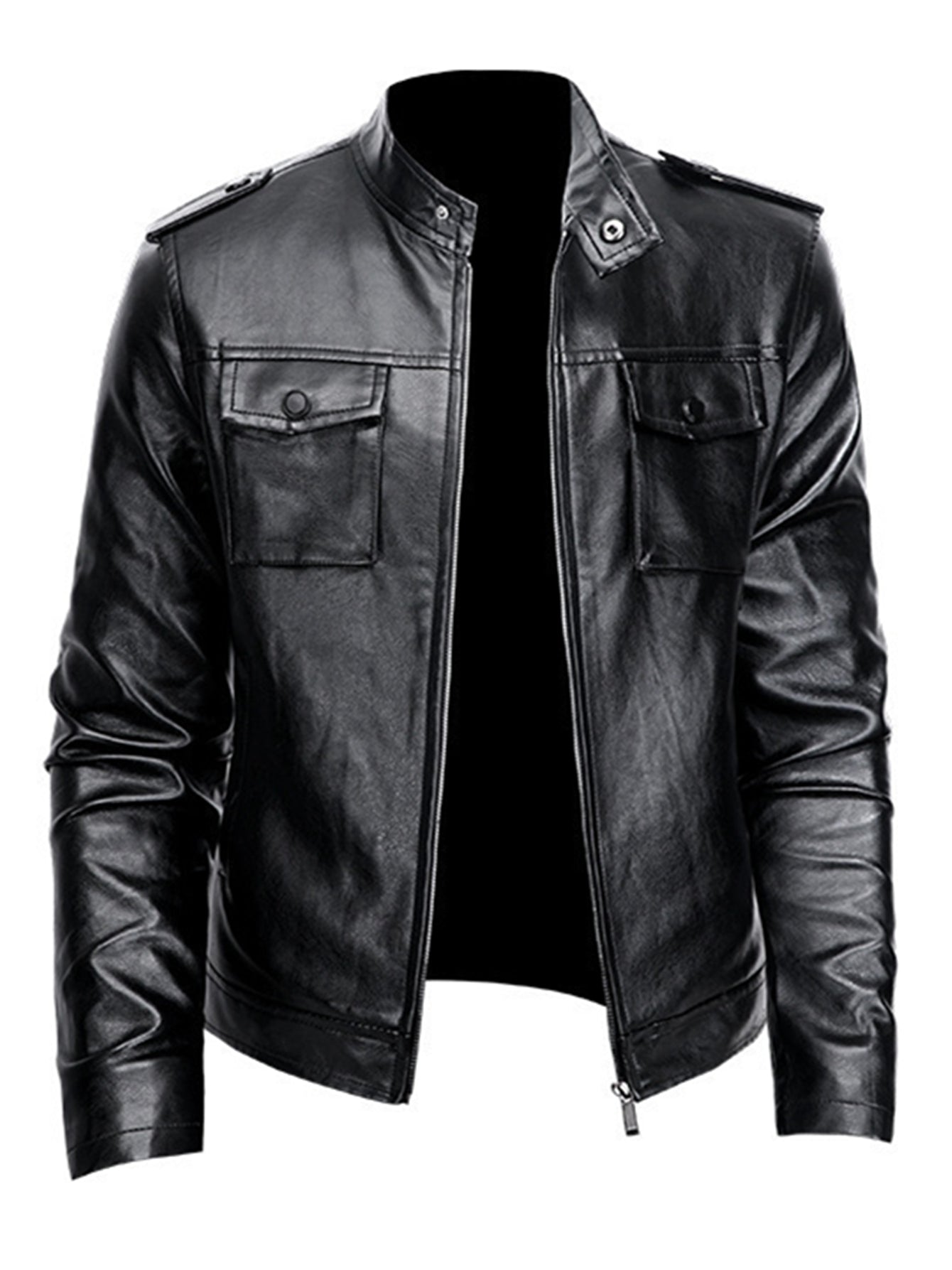 Men's PU Biker Jacket Zip Up Lapel Faux Leather Jacket