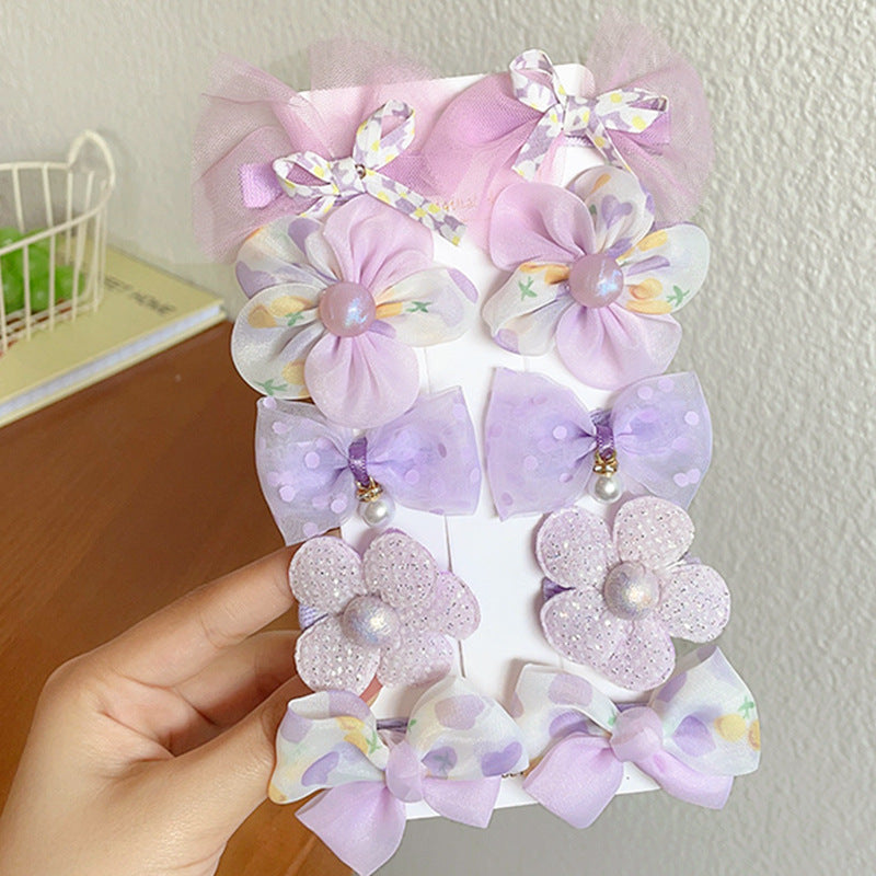 10pcs Baby Girls Hair Clip Mesh Bow Hair Clip Colorful Flower Duck Billed Clip