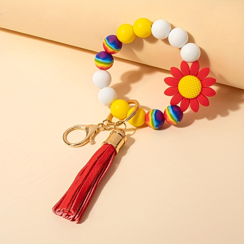 Sun Flower Silicone Bead Keychain Tassel Pendant