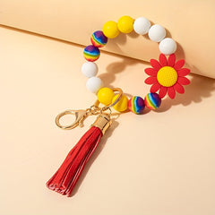 Sun Flower Silicone Bead Keychain Tassel Pendant
