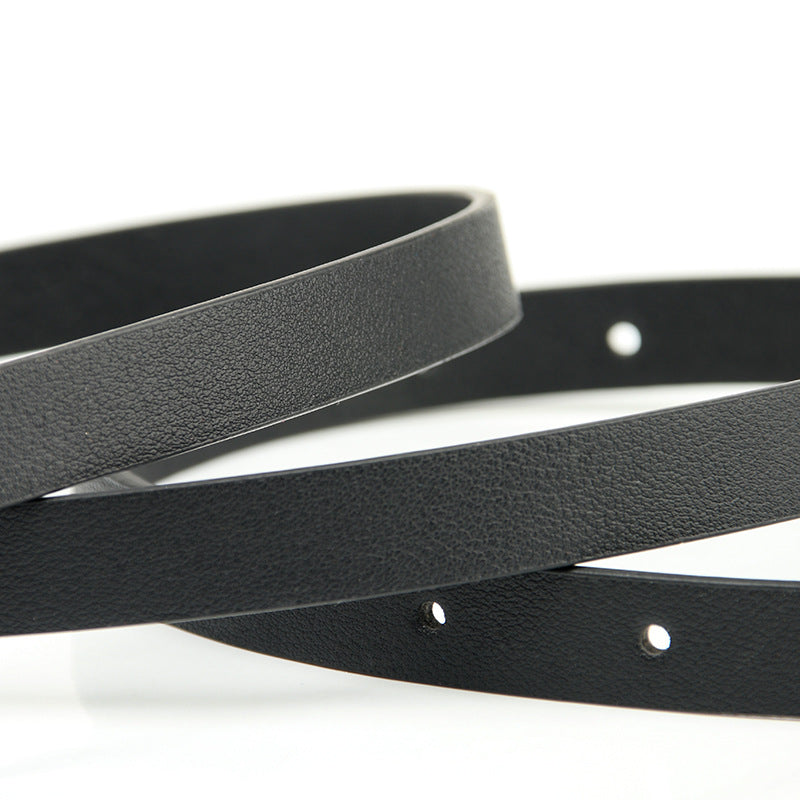 Oval Pin Buckle Thin Belt Solid Casual Waistband for Women