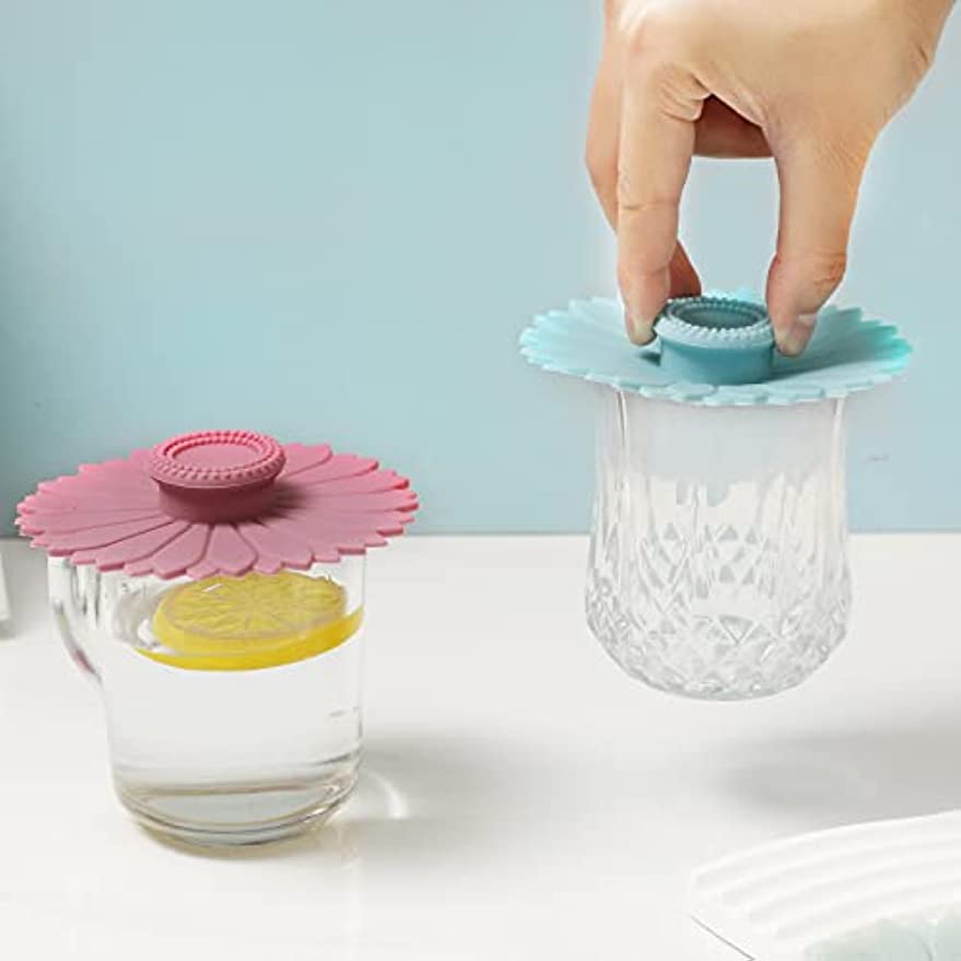 3pcs Sunflower Silicone Cup Lids Airtight Dust Proof Glass Lid