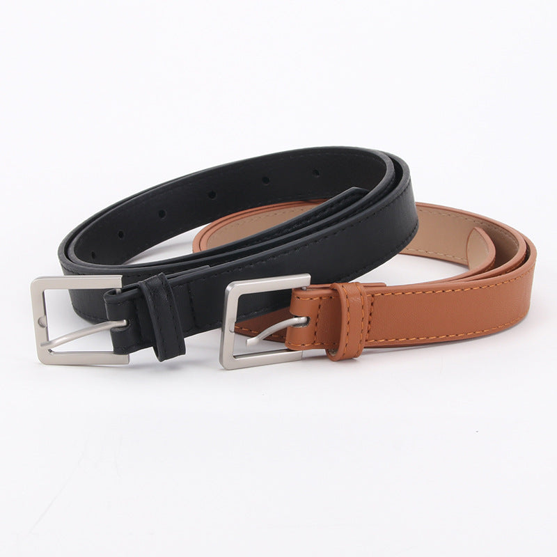 Vintage Square Pin Buckle Belt PU Leather Solid Waistband