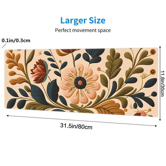 Flower Painting Mouse Pad Extended Large Mat Keyboard Stitched Edge