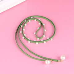 Faux Pearl Decor Thin Belt Lace Up Candy Sash Belt Pendant Waistband