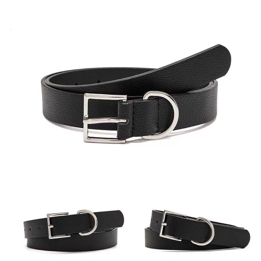 Square Pin Buckle Casual Belt Unisex Solid Vintage Waistband