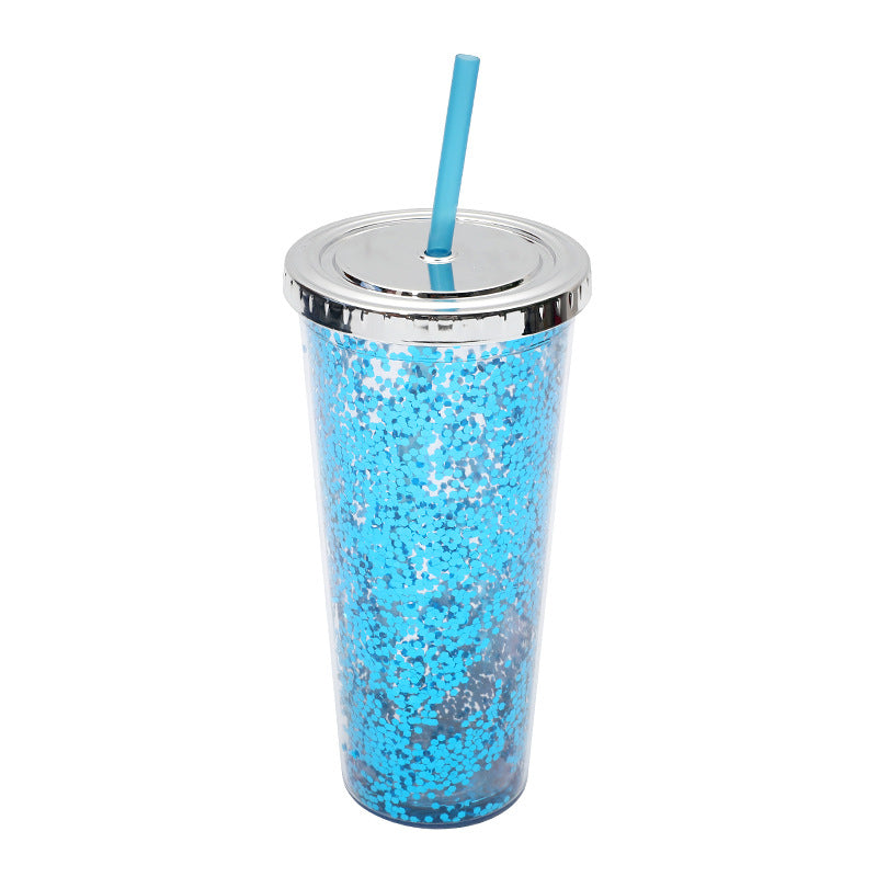 Modern Leakproof 24oz Water Cup with Sequin Design and Double Layer Straw