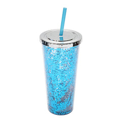 Modern Leakproof 24oz Water Cup with Sequin Design and Double Layer Straw