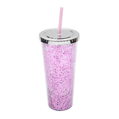 Modern Leakproof 24oz Water Cup with Sequin Design and Double Layer Straw
