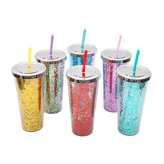 Modern Leakproof 24oz Water Cup with Sequin Design and Double Layer Straw