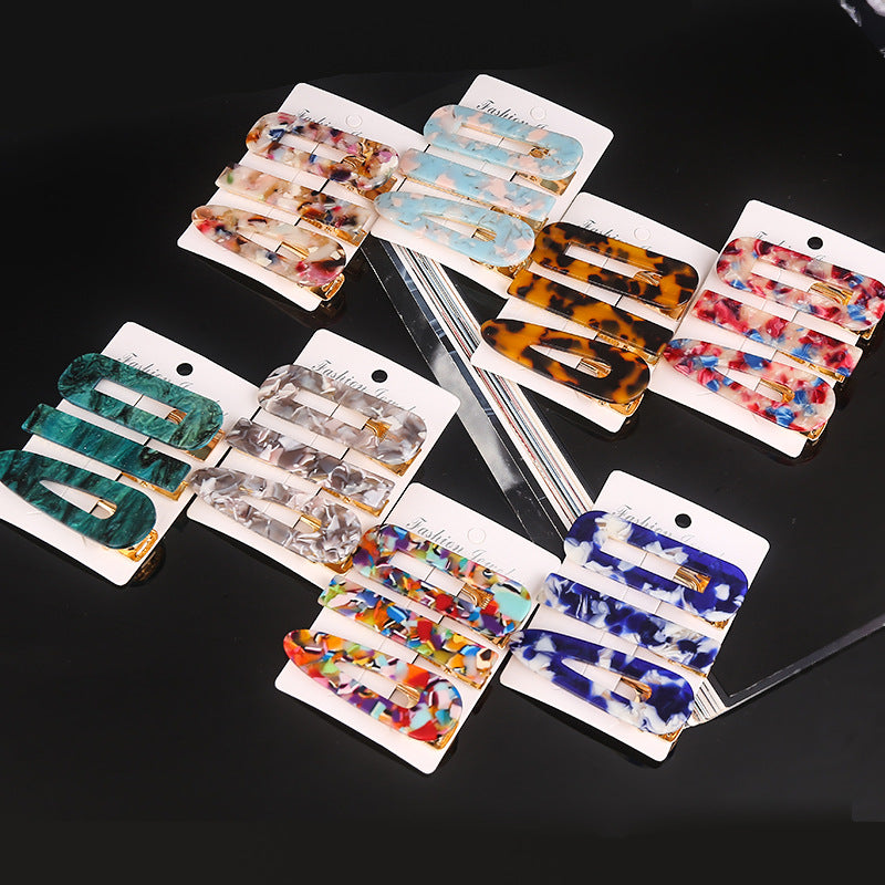 3pcs Acetic Acid Acrylic Hair Clip Marble Pattern Headwear Hair Accessories