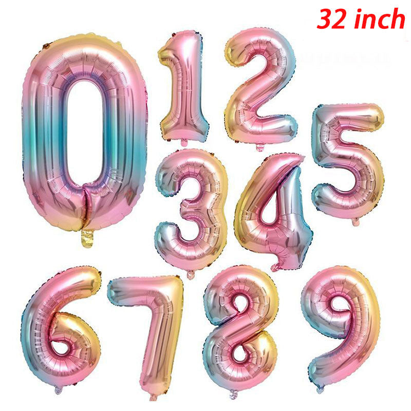 81 Gradient Foil Number Balloon Happy Birthday Party Decoration
