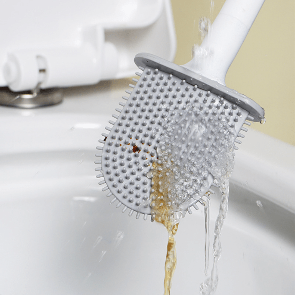 Flexible Wall Mounted Toilet Brush with Silicone Bristles Holder