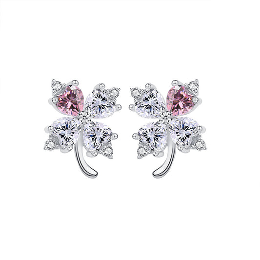 S925 Silver Four leaf Clover Earrings & Faux Diamond Studs