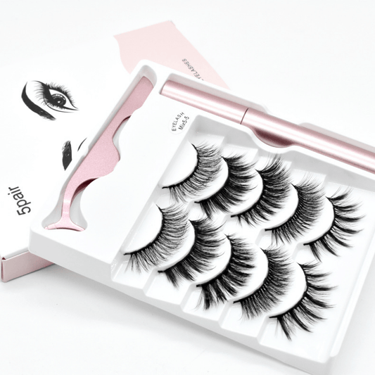 5 Pairs Magnetic Eyelashes With Eyeliner And Tweezer No Glue Needed