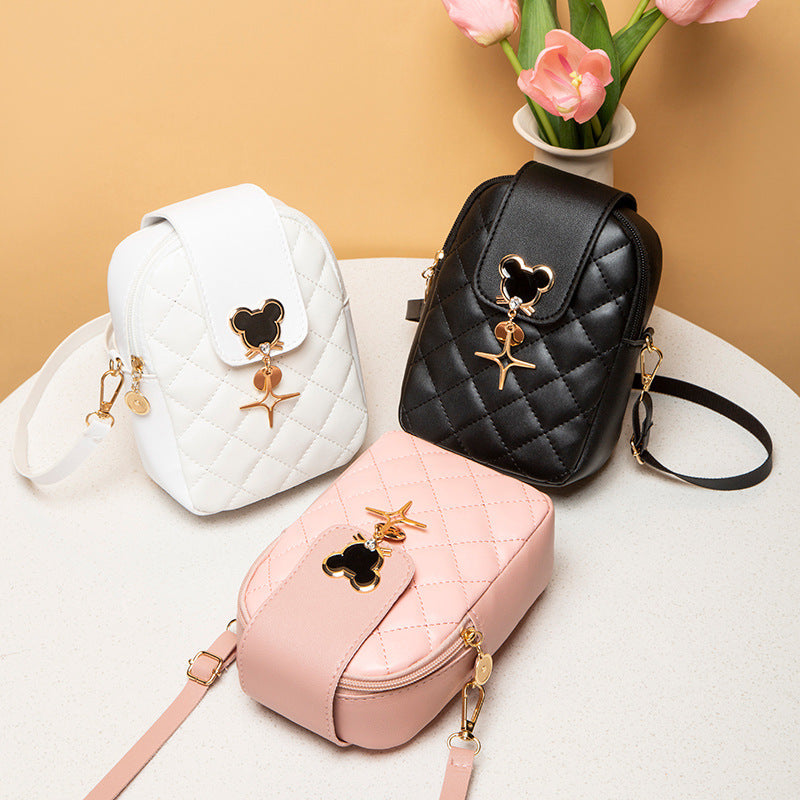 Quilted Mouse Decor Crossbody Bag PU Leather Shoulder Bag