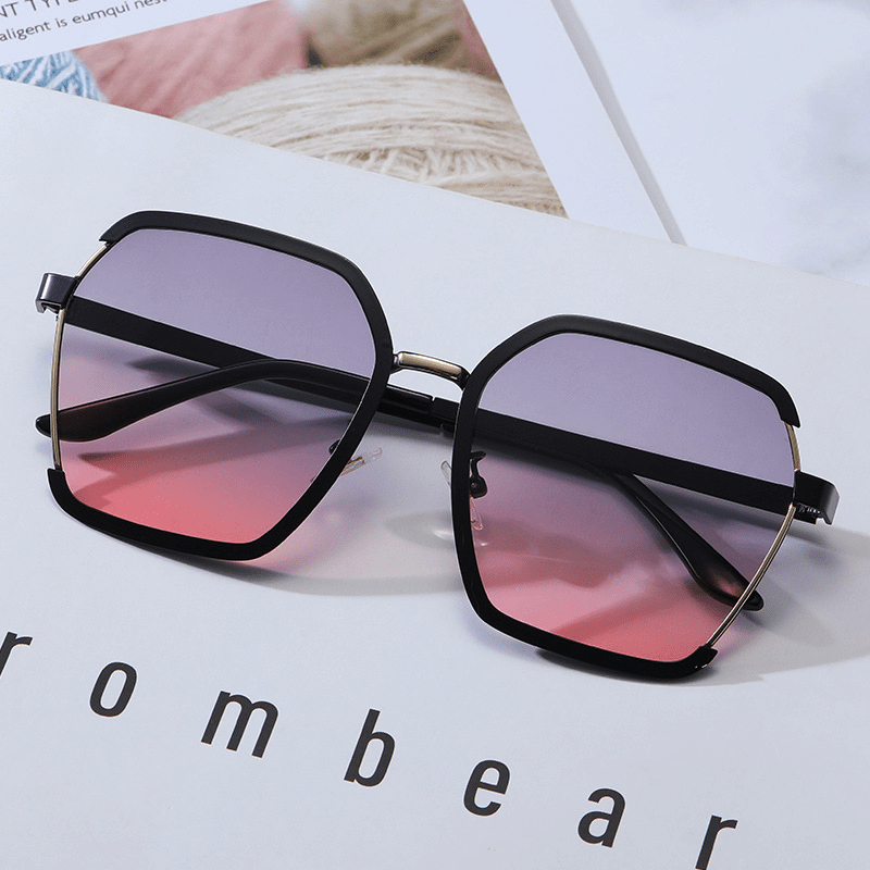 Large Polygon Sunglasses Gradient UV400 Metal Sun Shades Glasses