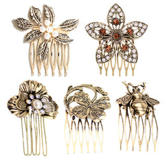Metal Flower Hair Comb Rhinestone Hair Comb Vintage Head Jewelry Faux Pearl