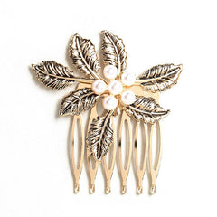 Metal Flower Hair Comb Rhinestone Hair Comb Vintage Head Jewelry Faux Pearl