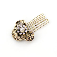 Metal Flower Hair Comb Rhinestone Hair Comb Vintage Head Jewelry Faux Pearl