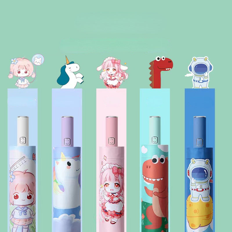Portable Cartoon Folding Manual Umbrella With Reflective Strip