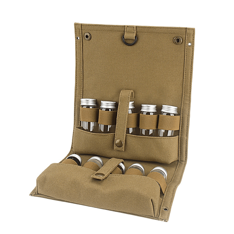 Outdoor Seasoning Bottles Set with Storage Bag - Camping BBQ Glass Bottles Case