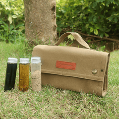 Outdoor Seasoning Bottles Set with Storage Bag - Camping BBQ Glass Bottles Case