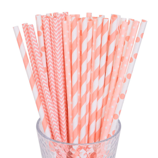50pcs Pink Paper Straws Disposable Drinking Straws for Party Events