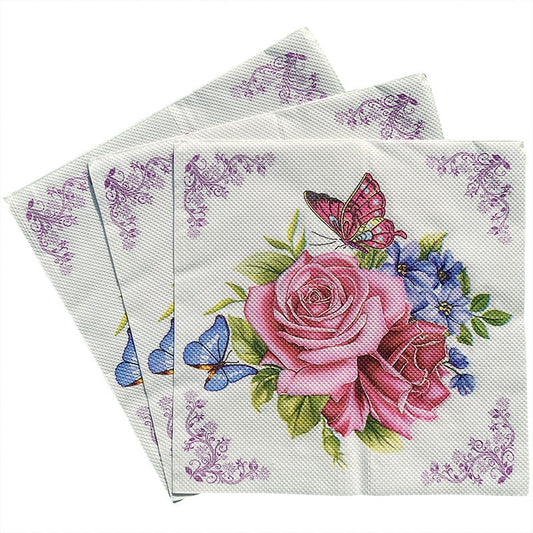 20pcs Western Restaurant Printed Napkin Square Flower Grass Decoration Tissue