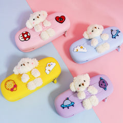 Cute Bear Plush Pencil Bag for School Kids