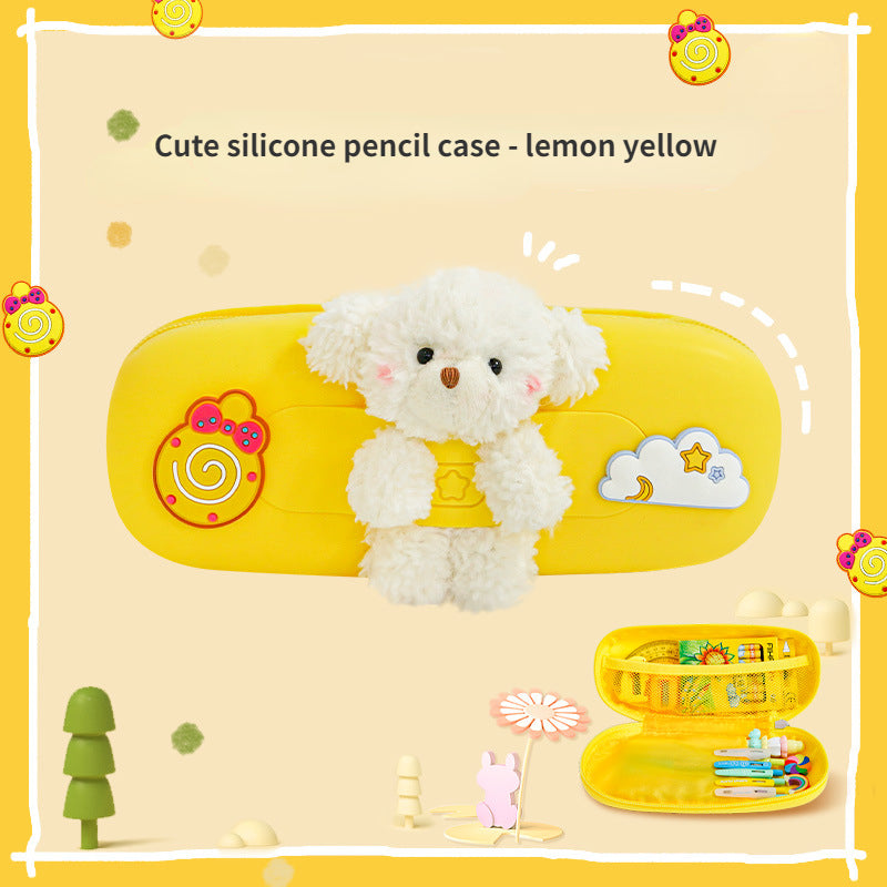Cute Bear Plush Pencil Bag for School Kids
