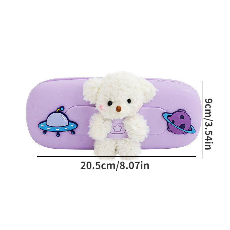 Cute Bear Plush Pencil Bag for School Kids