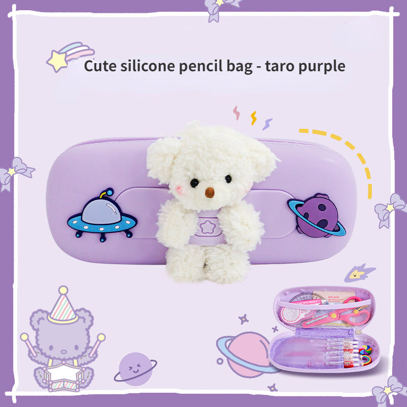 Cute Bear Plush Pencil Bag for School Kids