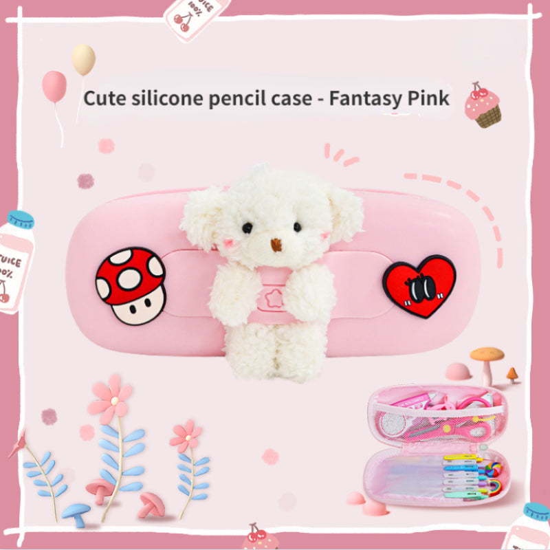Cute Bear Plush Pencil Bag for School Kids