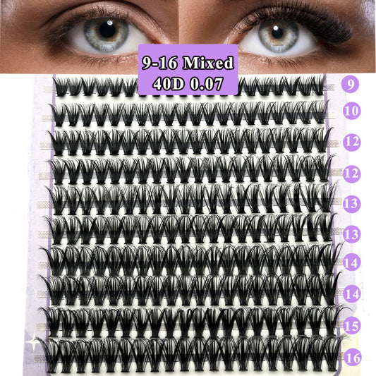 Mikiwi 200Pcs 40D 9 16mm Mix D Curl Cluster Lashes Individual DIY Eyelashes