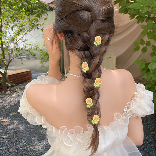 5pcs Sunflower Resin Hair Clip Duck Billed Mini Side Clip