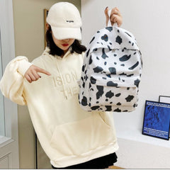 Cow Pattern Backpack Large Capacity School Bag Zipper Casual Backpack & Purse
