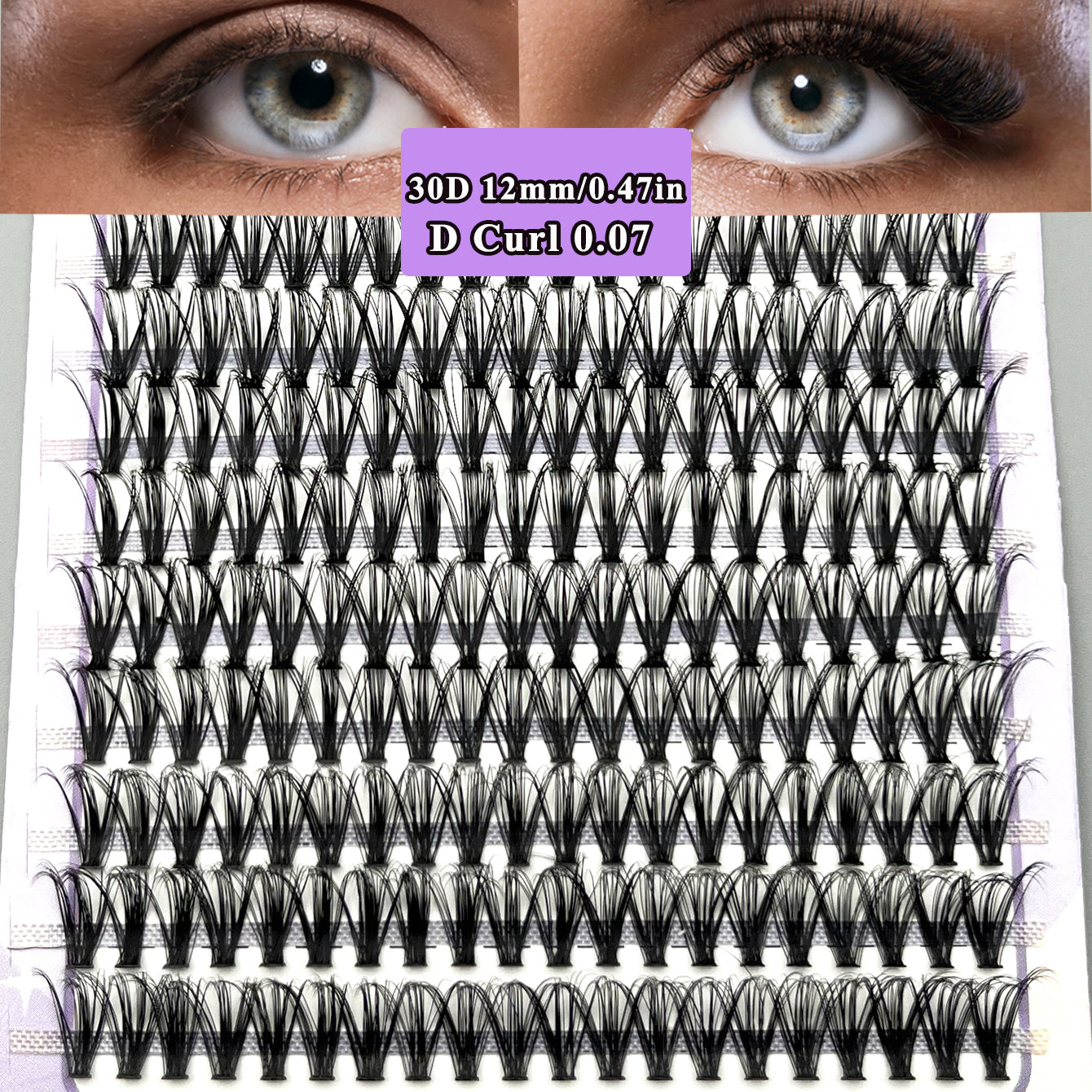 Mikiwi 200Pcs 30D 12 16mm D Curl Cluster Lashes