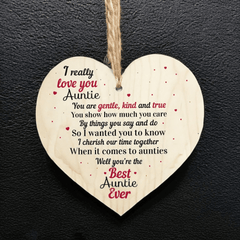 Love You Auntie Wooden Heart Hanging Sign - Family Keepsake