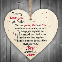 Love You Auntie Wooden Heart Hanging Sign - Family Keepsake