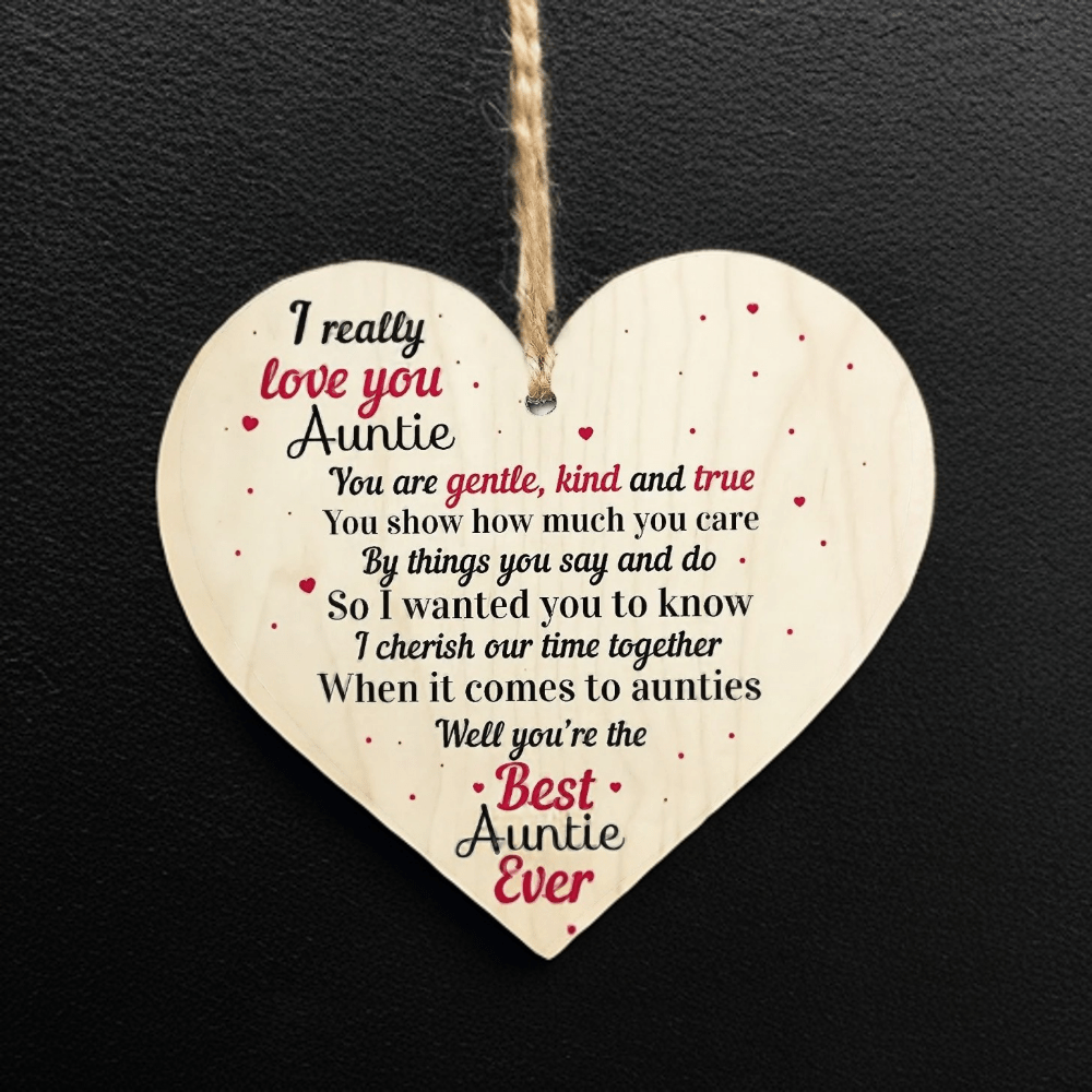 Love You Auntie Wooden Heart Hanging Sign - Family Keepsake