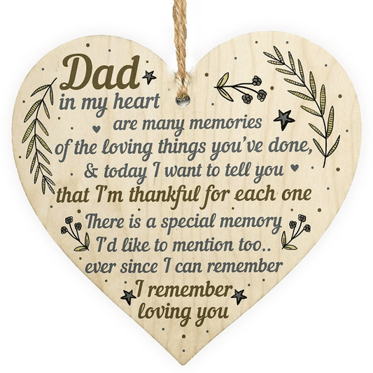 Heartfelt Gift for Dad Wooden Heart Hanging Sign